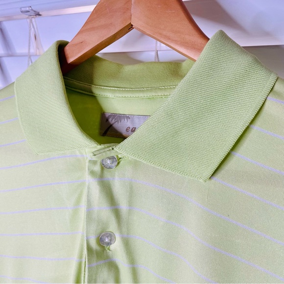 🩷EASE MENS SIZE MEDIUM GREEN WHITE PINSTRIPED GOLF SHIRT POLYESTER GOOD COND - Picture 2 of 4